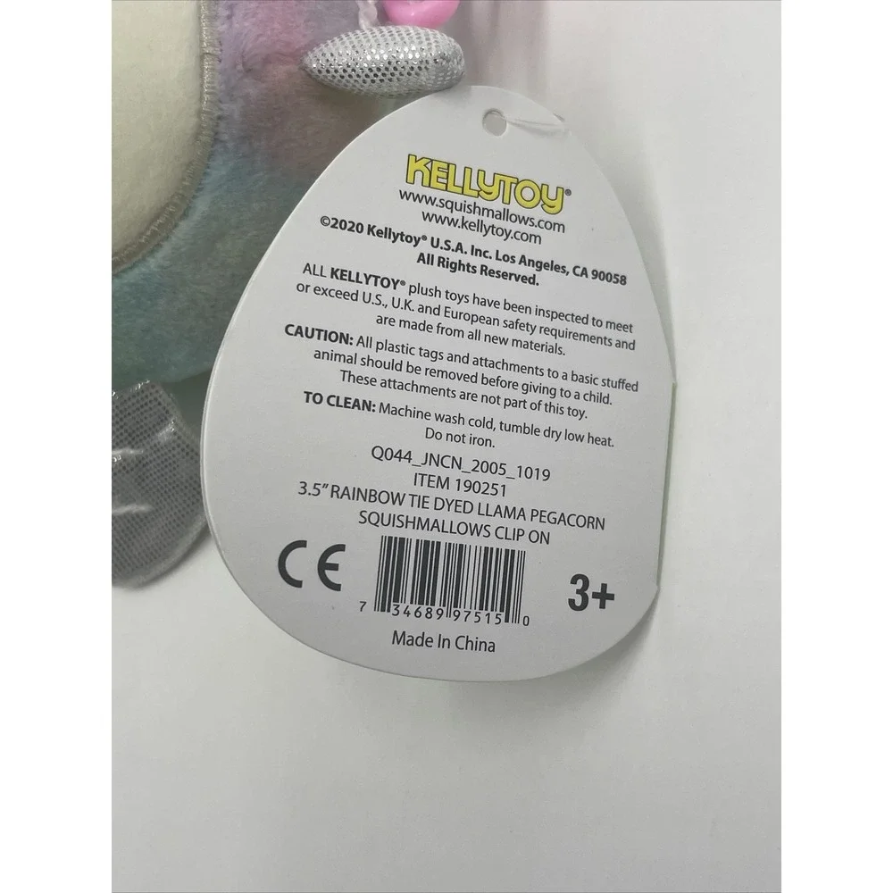 SQUISHMALLOWS Kellytoy LUCY MAY TIE DYE LLAMA PEGACORN Clip On Keychain #023‎